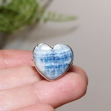 Natural Blue Scheelite Heart Sterling Silver Ring Size US 5