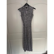 Talbots Womens XS Black White Pebble Print Sleeveless Button Front Maxi Dress