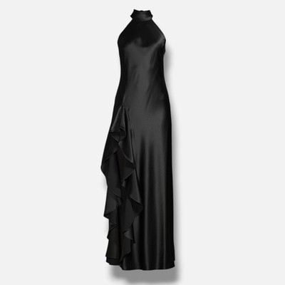 Milly Women's Black Roux Hammered Ruffled Satin Dress Size 6