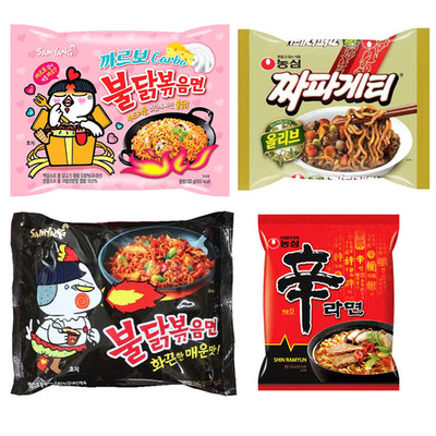 Korean Ramen Variety 4 Pack Buldak Carbonara Shin Ramyun Chapagetti Noodles