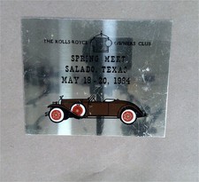Rolls-Royce Owners Club Metal Plaque Vintage Car Art Salado Texas 1994