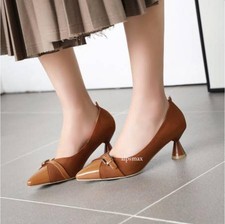 Women Formal Business Elegant Casual Kitten Heel Pointed Toe Pull On Pumps Shoes