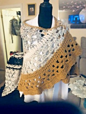Hand crocheted circular chunky weight shawl rich texture, chic design