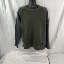 DKNY L/S Ribbed Knit Cotton Sweater Mens SZ XL Green/ Grey