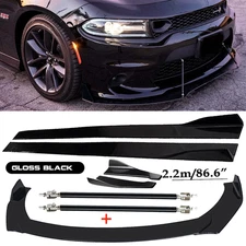 Front Bumper Lip Spoiler Splitter 86.6" Side Skirt Body Kit For Dodge Challenger
