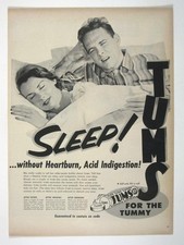 Sleep Without Heartburn Indigestion Vintage Tums Ad 1950s ADVERT