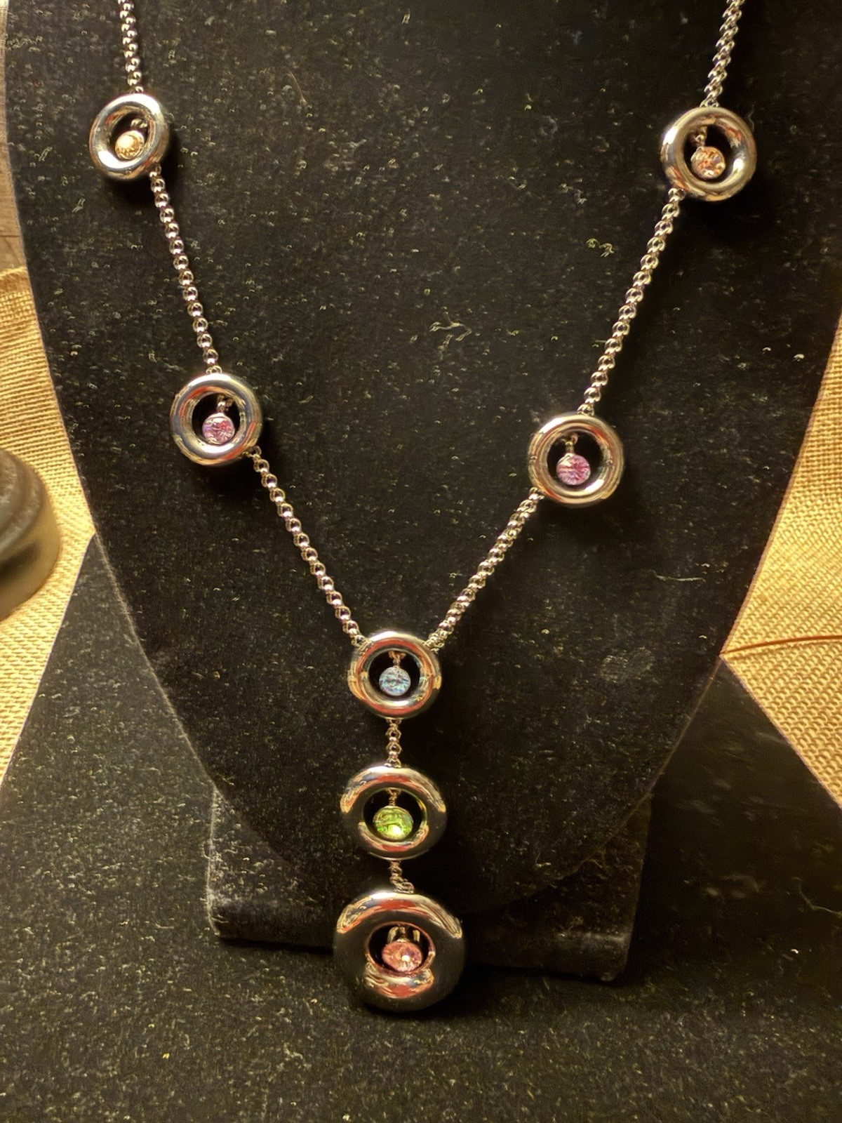 MK  silver tone statement necklace multicolor rou… - image 2