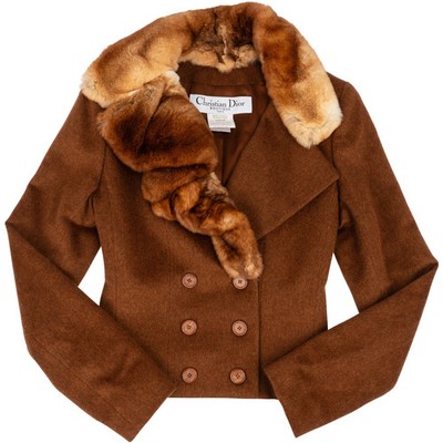Christian Dior  Double Breasted Wool Fur Collar Trench Jacket (D38 / FR40) Jacke