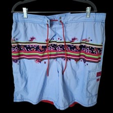 Vintage Tommy Hilfiger Swim Trunks XL Light Blue Paisley Stripe Board Shorts