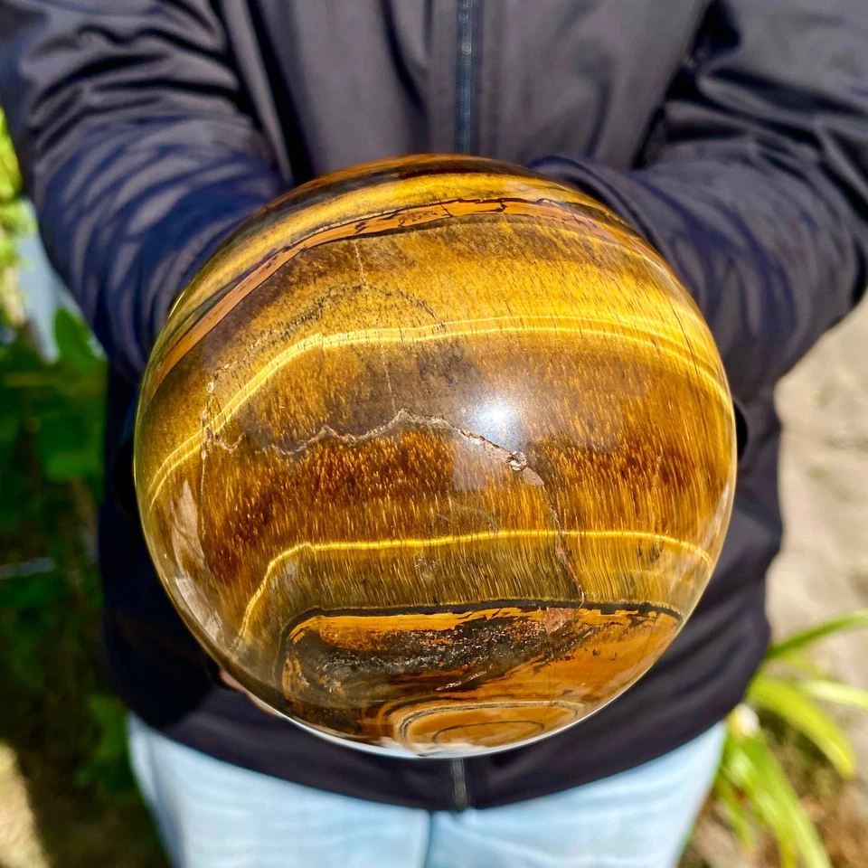 2,97 lb Natural Grande Oro Ojo de Tigre Piedra Cuarzo Cristal Esfera Espécimen Reiki Foto 3 de 4