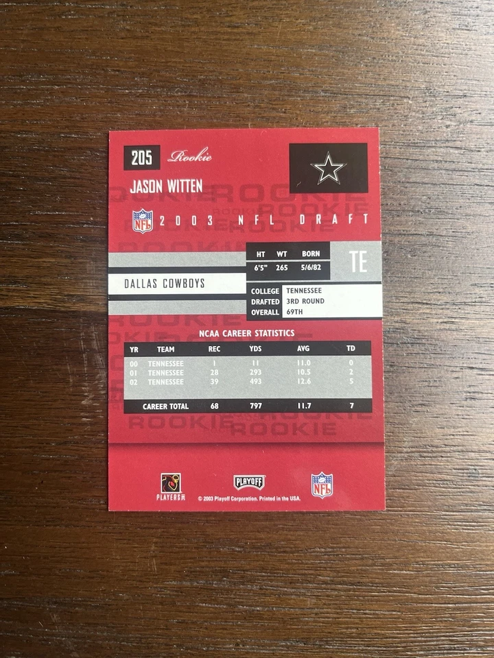 2003 Playoff Prestige Jason Witten #205 Rookie RC - Image 2 of 2