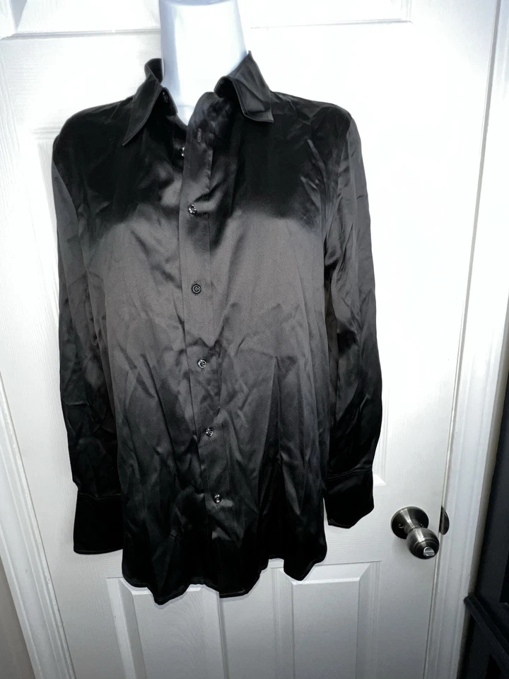 Lauren Ralph Black Label Women’s 8 Silk Blouse Black Button-Up Long Sleeve M - Image 3 of 4