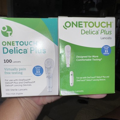 200 ONE TOUCH DELICA PLUS 33 GAUGE LANCETS (2 Boxes of 100) EXP 2028-29