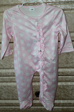 Baby Infant Girl's 6-9 Mos. Pink and White Footed One-Piece Bodysuit Pajamas