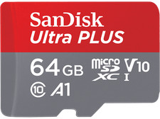 Tarjeta Micro SDXC - SanDisk Ultra PLUS, 64 GB, 150 MB/s, UHS-I, V10, A1, C10, A