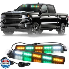 XRIDONSEN 34 inch Amber Green White Emergency Visor Strobe Lights 40 LED Warn