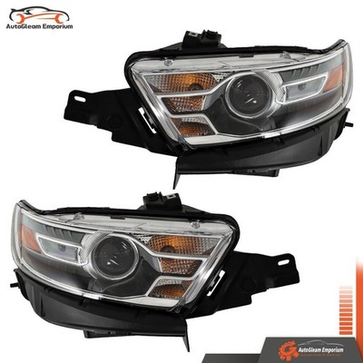 Headlamp For Ford Taurus 2013-2016 Halogen W/Gray Trim Projector Headlight Pair