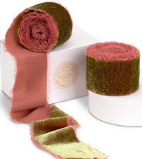 Rust Red Velvet Ribbon with Frayed Fringe for Gift Wrapping, 2 Roll 2 Inch X 2 Y