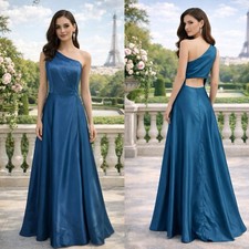 Blue Satin One Shoulder Maxi Gown Open Back Cutout Formal 8 Elegant Bridesmaid