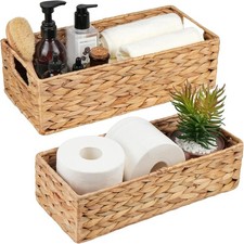 Water Hyacinth Toilet Paper Baskets, Hand Woven Bathroom Organizer, 2-Pack
