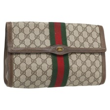 GUCCI GG Supreme Web Sherry Line Clutch Bag Beige Gold 84 01 007 Auth ka4503