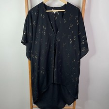 Flynn Skye Blouse Top Womens 1 Black Metallic Button Front Tunic Short Sleeve