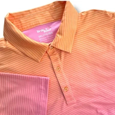 Birdie Bound Men's 2XL Ombre Stripe Golf Polo Shirt Orange Pink Short Sleeve