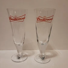 2 Budweiser King of Beers Red Bow Tie Pilsner Beer Glasses 8 1/4" Tall