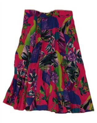 VINTAGE Damen High Waist A-Linien Rock W26 Small Rosa Blumen BI12