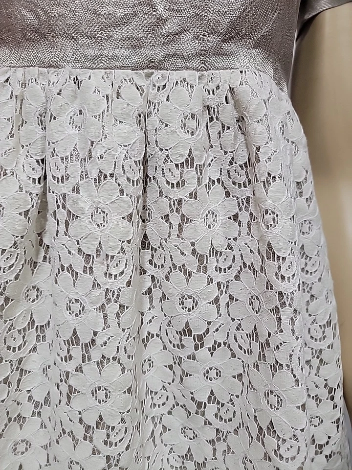 Brooks Brothers Fleece Girls Party Dress Size 14 Beige Lace/Metallic #CC - Image 3 of 4