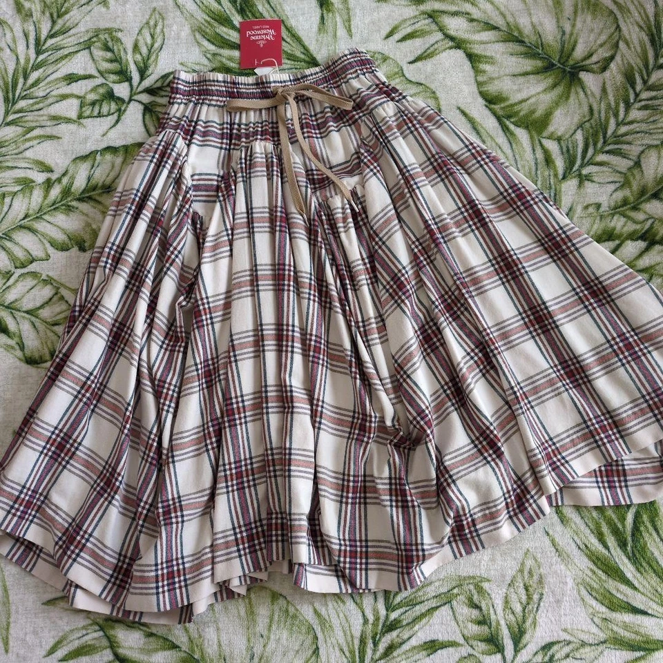 Vivienne Westwood Skirt New Checkered Irregular Long M Ivory Red Green Brown - Image 2 of 4