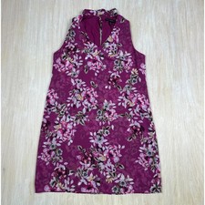 WHBM Floral Fuchsia Choker Collar Keyhole Chiffon Mesh Shift Romantic Dress 8