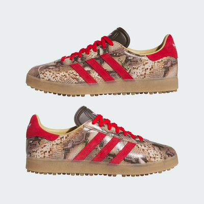 NEW MEN'S ADIDAS GAZELLE GOLF LUX SNAKESKIN SPIKELESS JP7703 BROWN