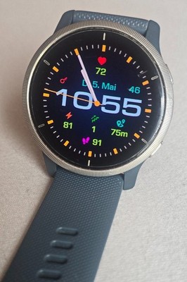 Garmin Venu 2 GPS-Uhr - Granitblau/Silber mit Schnellwechsel-Silikon-Armband