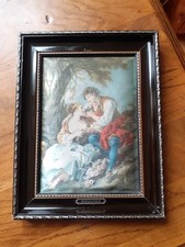 Tableau Scène Romantique sur soie d'après La Cage de l'artiste Francois Boucher.