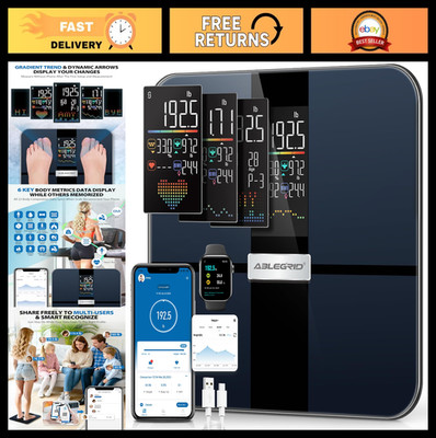 Rechargeable Digital Body Fat Scale - 22 Metrics, BMI, Muscle Mass, Heart Rate,