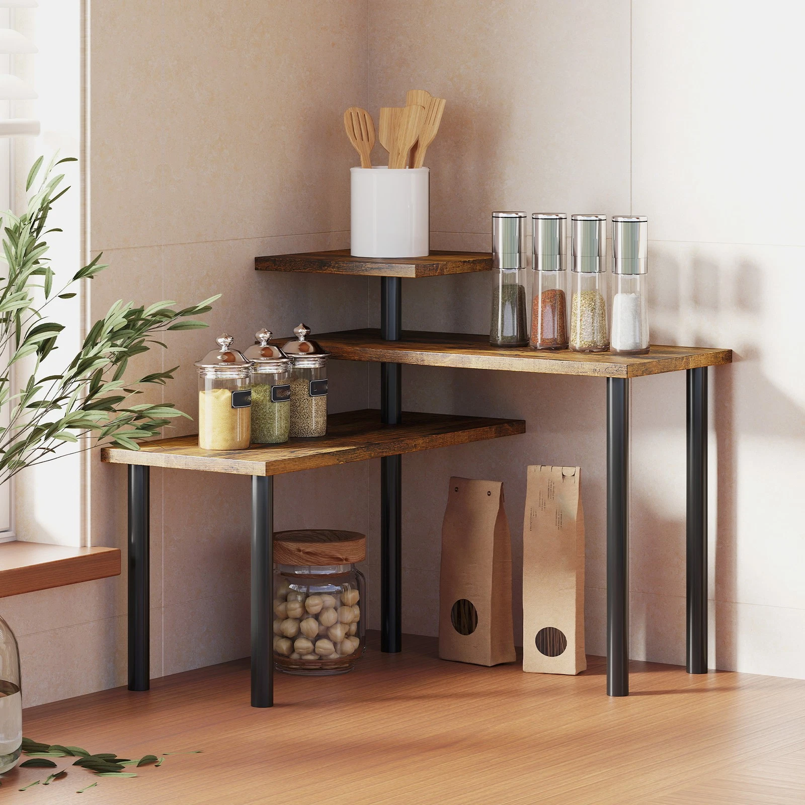 HOMCOM 3-Tier Kitchen Countertop Organizer for Spice Rack,Rustic Refurbished
Opens in a new window o