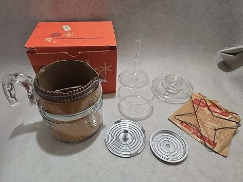 Pyrex Flameware 6 Cup Glass Coffee Pot Percolator 7756 Vintage New in Box