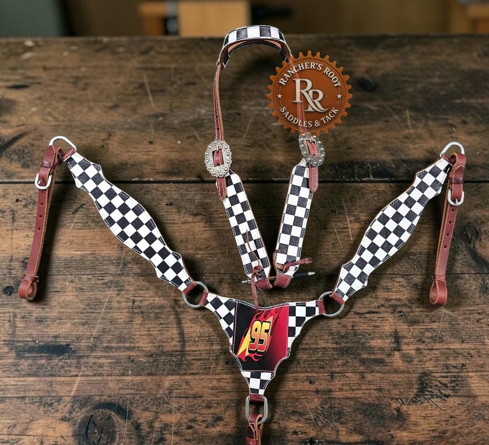 Black and White Checkered Western Horse Tack Set