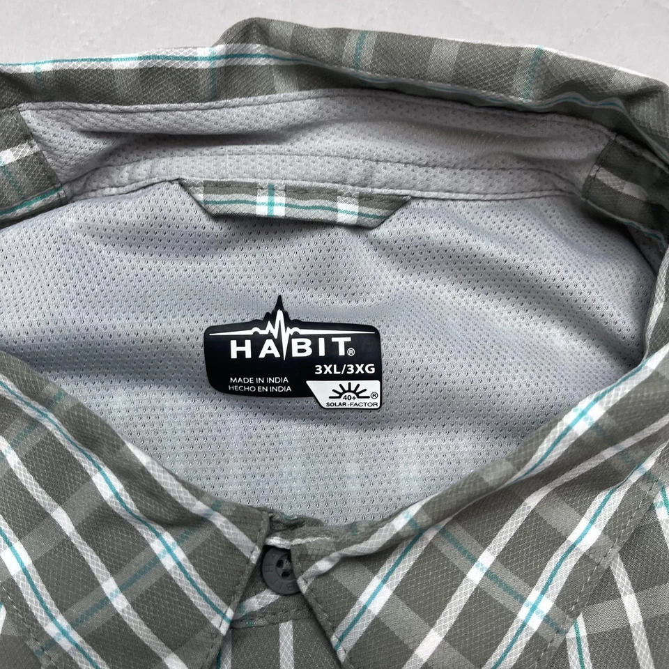 Habit Fishing Shirt Lot Mens 3XL Blue Green Plaid Check Long Sleeve Vented - Image 4 of 4