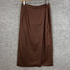 NWOT Vintage The J Peterman Company Wool Brown Pinstripe Maxi Skirt Size 14