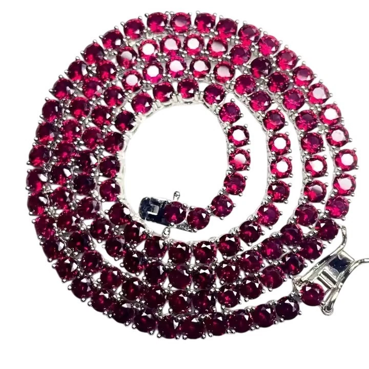4 MM Round Shape Lab Created Dark Ruby  Tennis Necklace in 925 Sterling Silver - Image 2 of 4