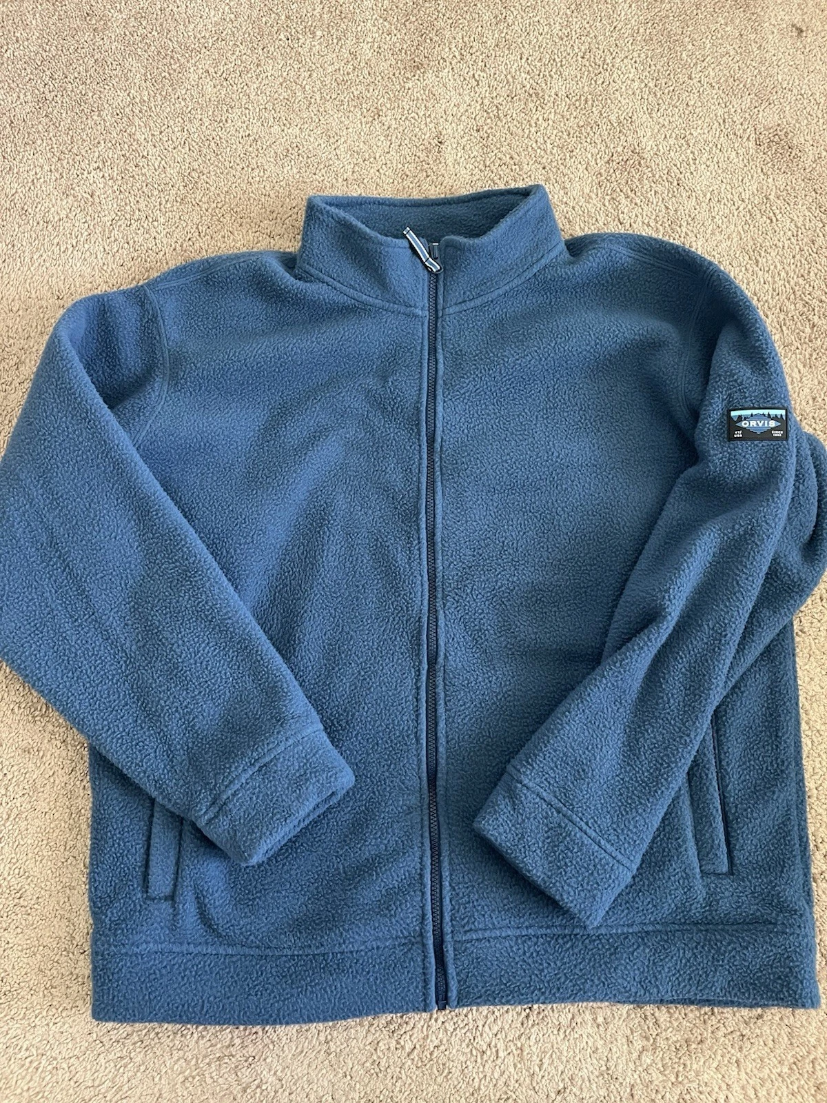 Orvis Mens Thick Fleece Blue Full zip Jacket Sz XL Outdoors Fish Hike $90
