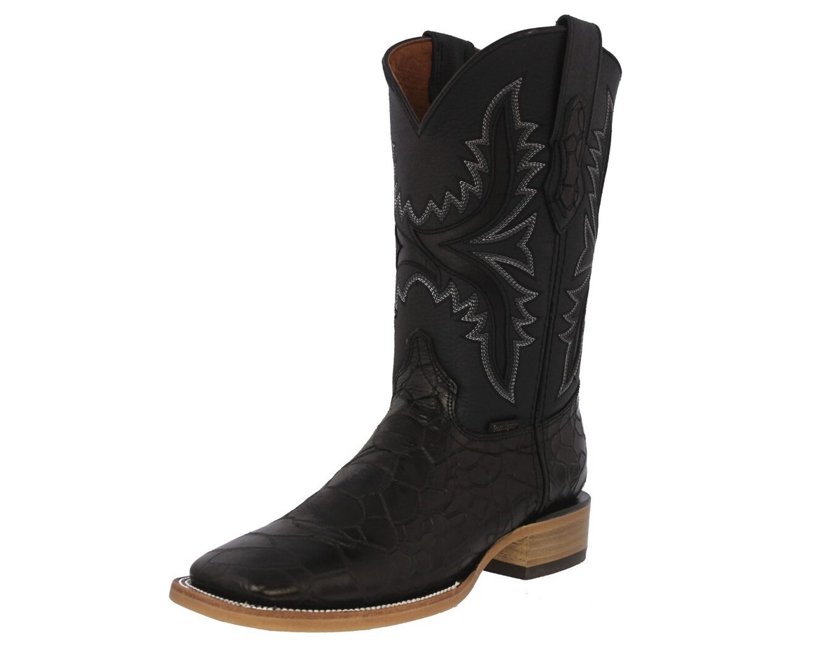 Mens Black Western Boots Sea Turtle Print Leather Cowboy Wear