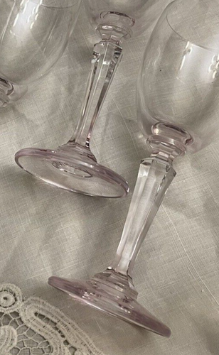6 Vintage Pink & Clear Stems Adorable Small Shot Cordial Wine Glass 5" X 1 1/2" - Picture 5 of 5