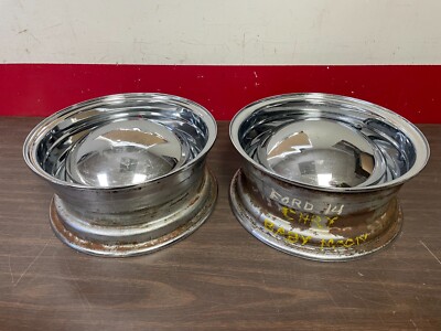 PAIR OF VINTAGE FORD MOPAR 14X6 BABY MOON CHROME WHEELS SMOOTHIE 1224 ...