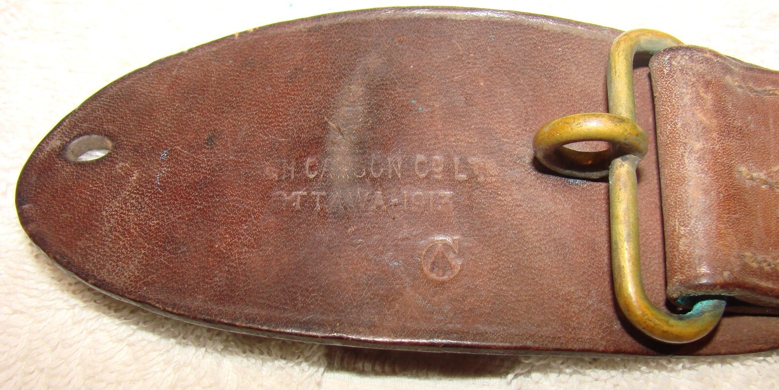 WWI Canadian Snake Serpent Buckle & Leather Belt CARSON Co. Ottawa