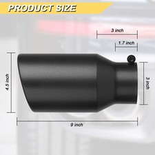 3 Inlet 4.5 Outlet 9 Long Exhaust Tip Black Silver Stainless Steel Bolt-on