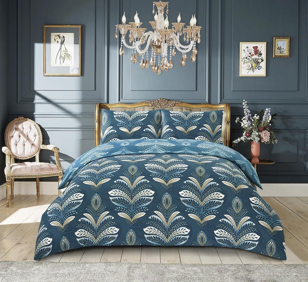 Prime Linens Jasmine Damask Teal Complete Single Duvet Cover Set