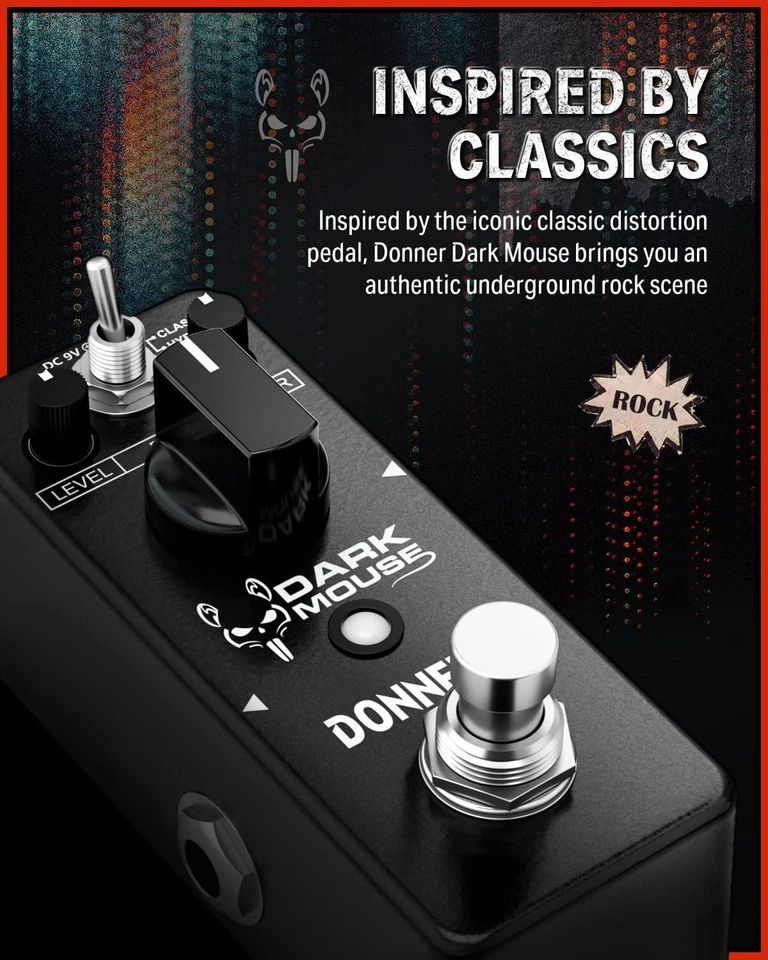 🐭 Donner Dark Mouse Distortion Electric Guitar Effects Pedal True Bypass 2 Mode - Image 2 of 4